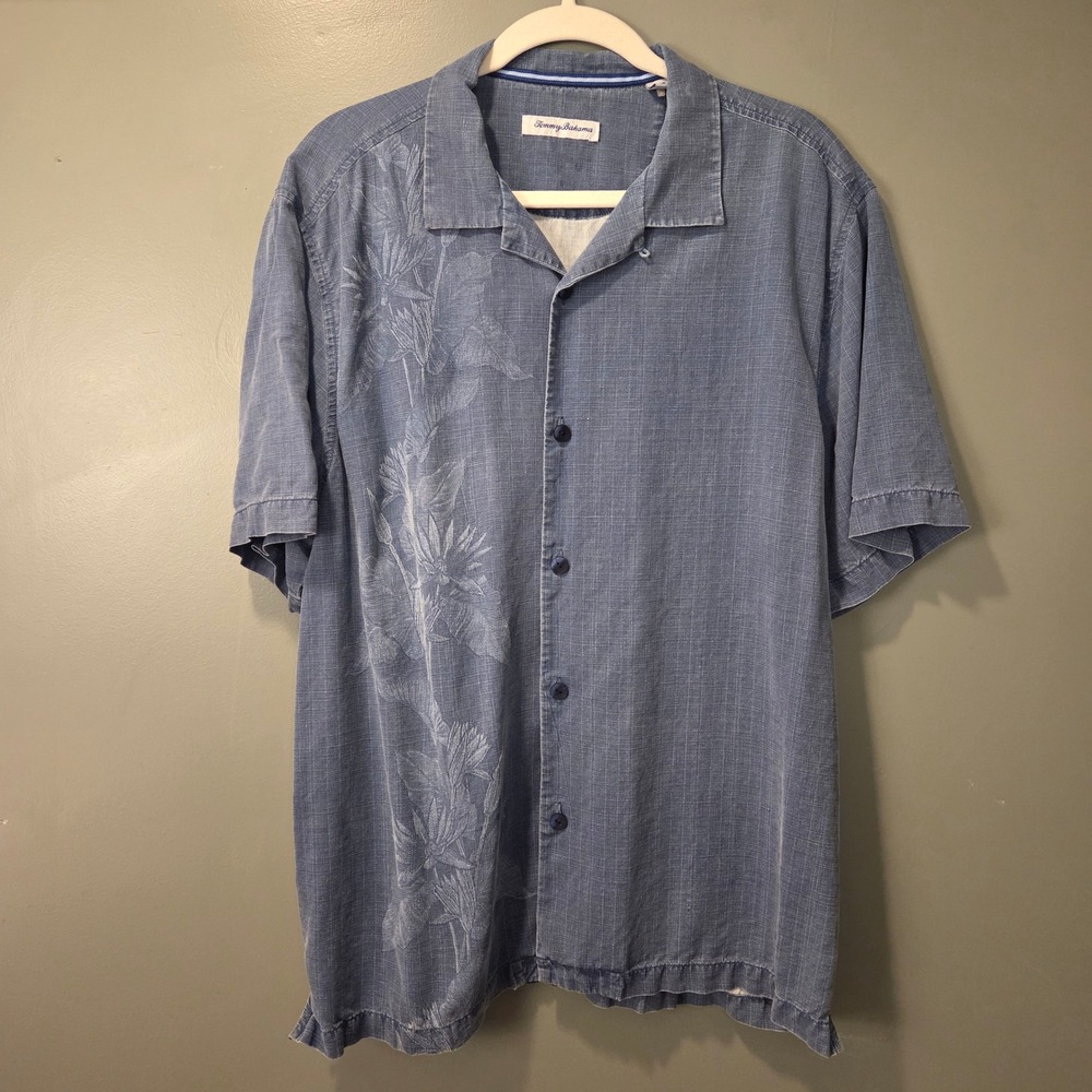 Tommy Bahama Men's 100% Silk Short‎ Sleeve Button Up Shirt Size L Tropical Print